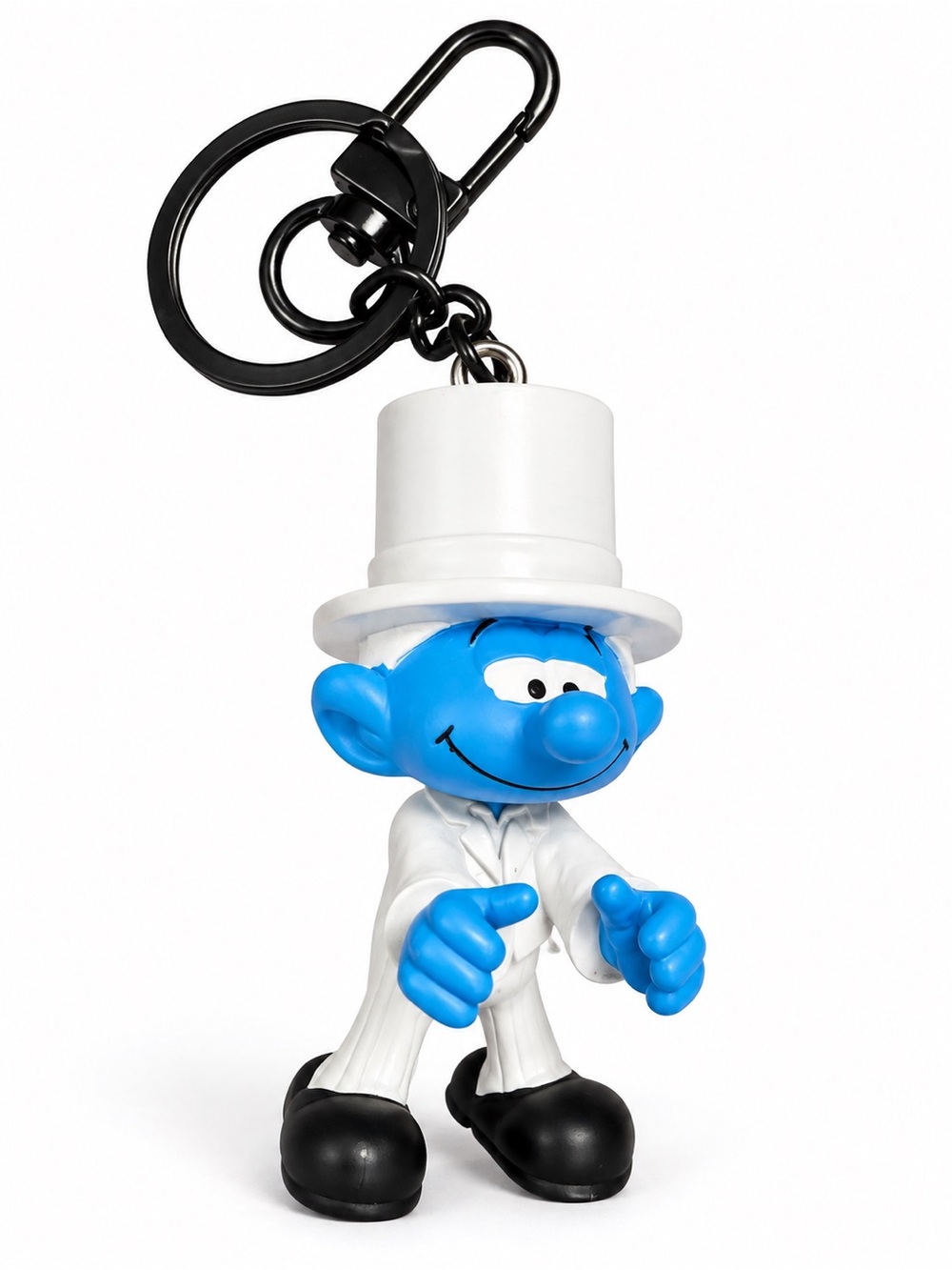 Vintage Smurf Keychain – White Hat & Suit – Collectible Character Bag Charm